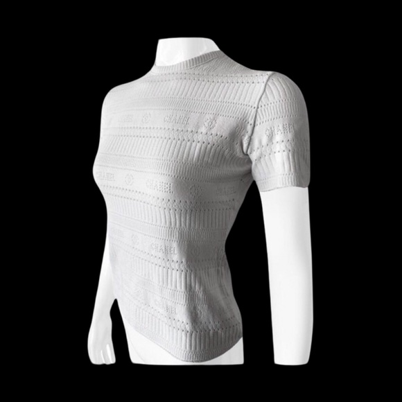 Chanel Vintage CC Monogram Logo Y2K Short Sleeve Stretchy Knit Top - Picture 9 of 11